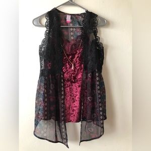 NO BOUNDARIES Womens Sheer Coverup With Velour Cami Size 21 Juniors